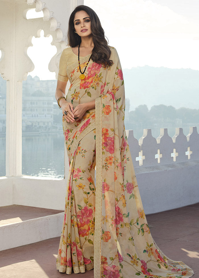 Beige Georgette Saree With Blouse Piece - Indian Silk House Agencies