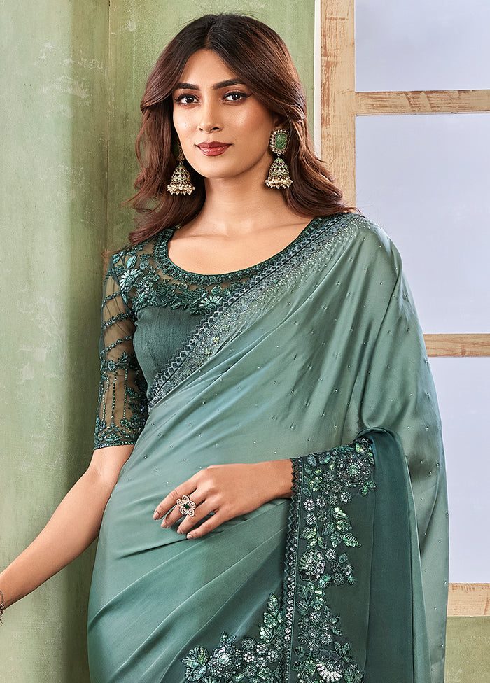 Teal Green Dupion Silk Saree With Blouse Piece - Indian Silk House Agencies