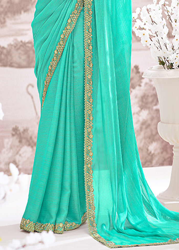 Turquoise Georgette Saree With Blouse Piece