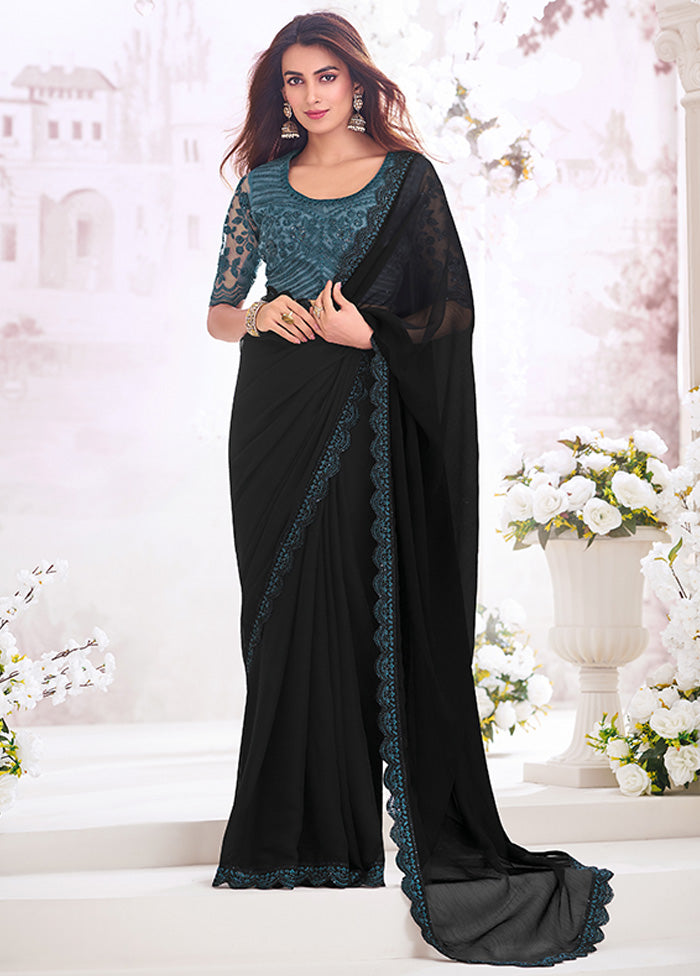 Black Chiffon Silk Saree With Blouse Piece