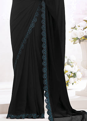 Black Chiffon Silk Saree With Blouse Piece