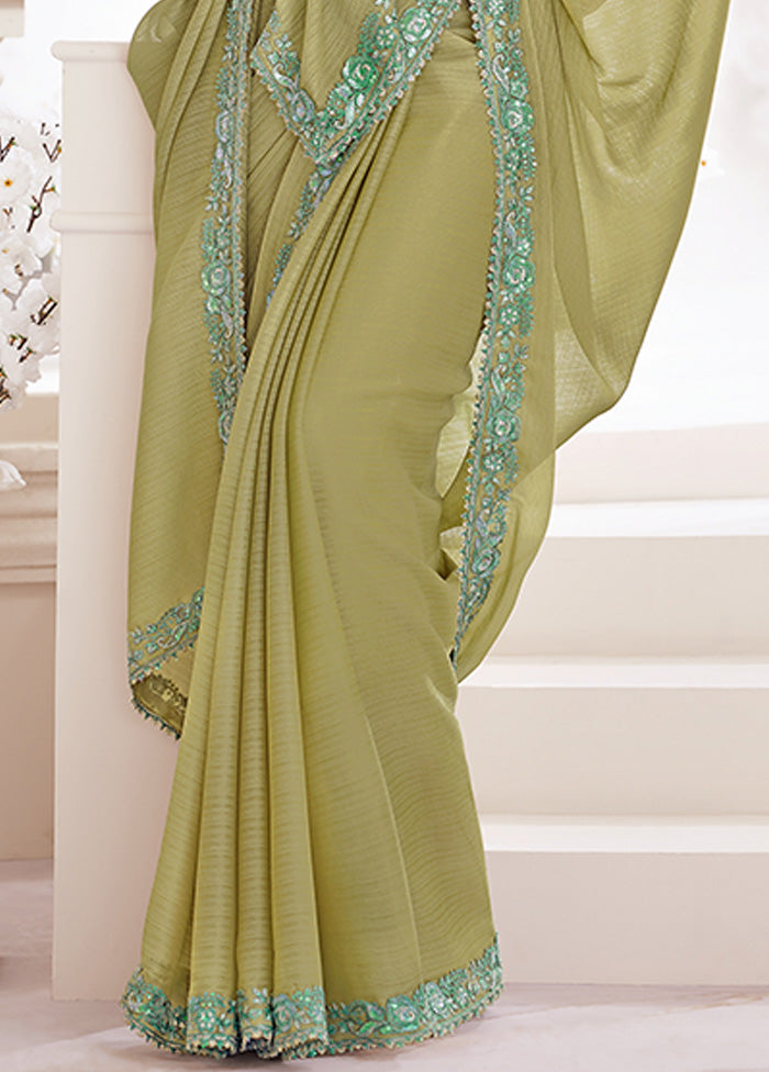 Green Georgette Saree With Blouse Piece