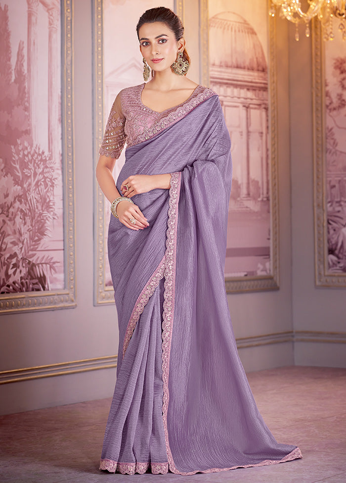 Lavender Spun Silk Saree With Blouse Piece