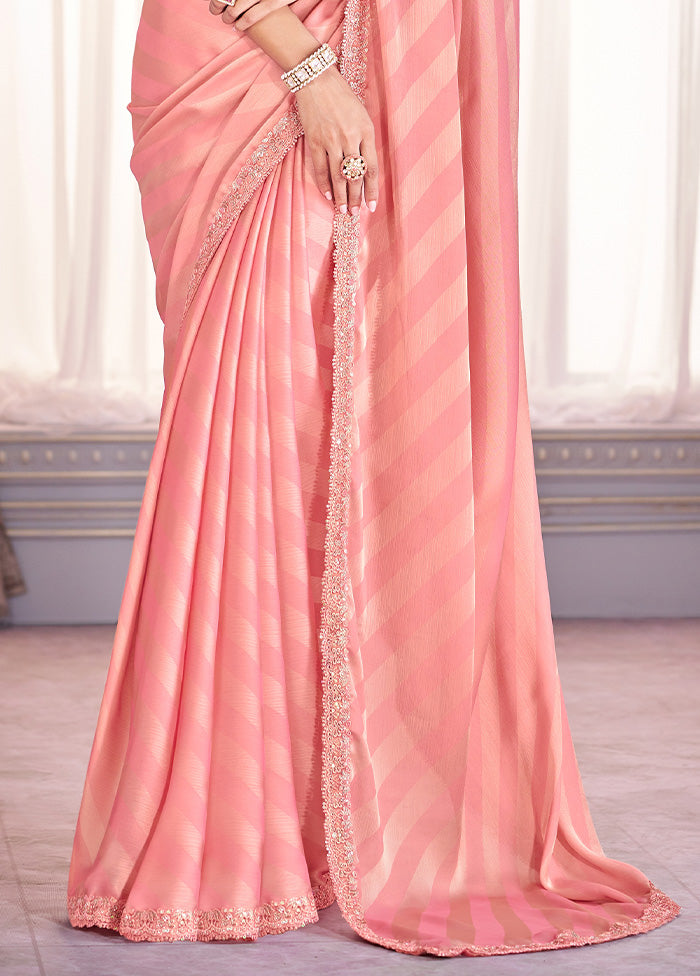 Peach Chiffon Silk Saree With Blouse Piece