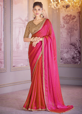 Pink Chiffon Silk Saree With Blouse Piece