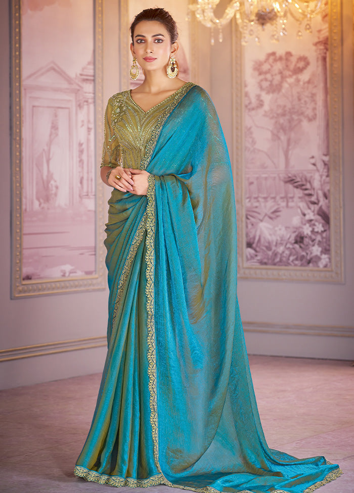 Blue Chiffon Silk Saree With Blouse Piece