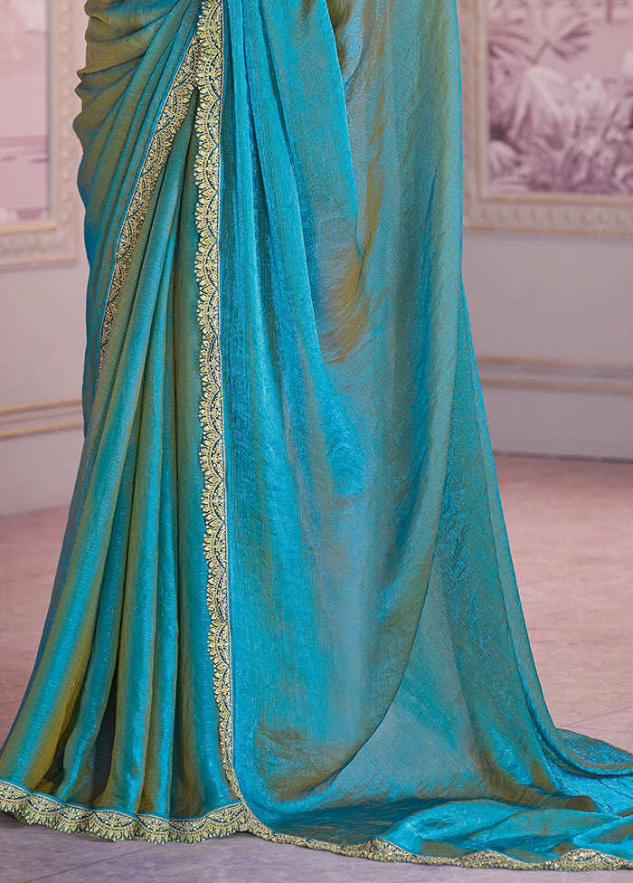 Blue Chiffon Silk Saree With Blouse Piece