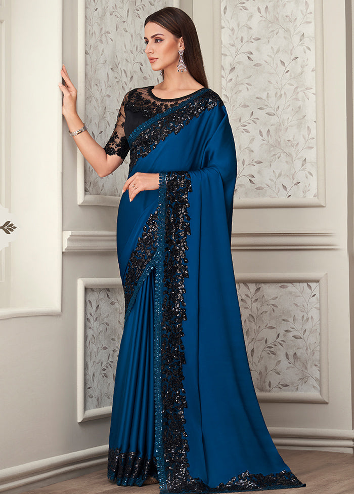 Blue Spun Silk Sequence Work Saree With Blouse - Indian Silk House Agencies
