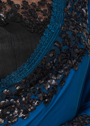 Blue Spun Silk Sequence Work Saree With Blouse - Indian Silk House Agencies