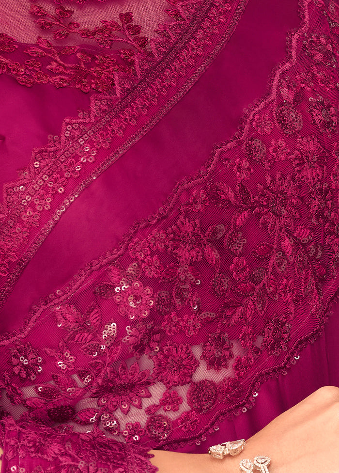 Magenta Spun Silk Sequence Work Saree With Blouse - Indian Silk House Agencies