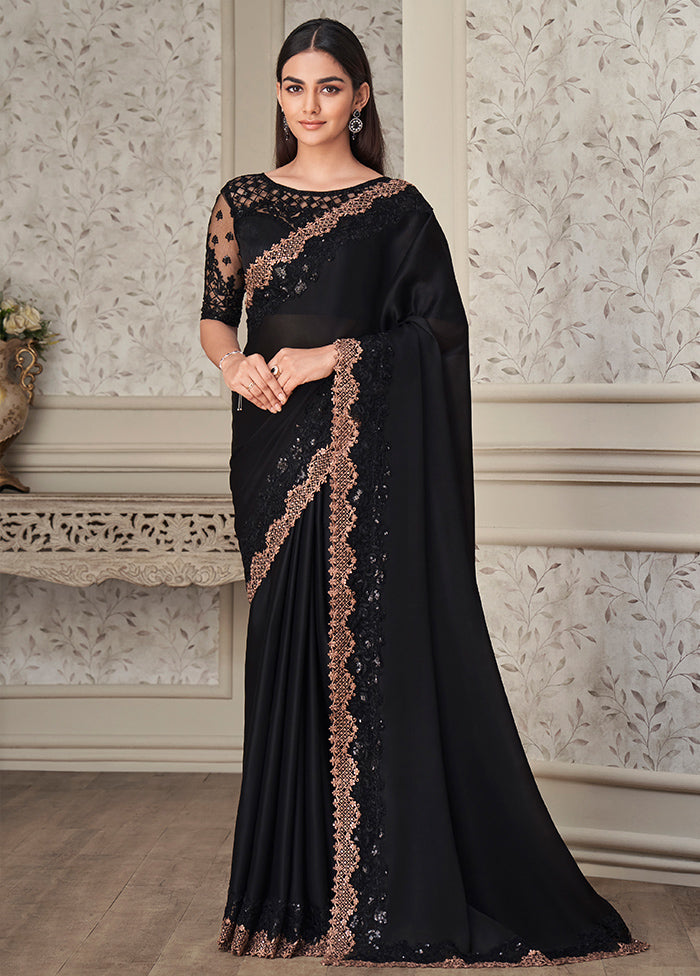Black Georgette Sequence Work Saree With Blouse - Indian Silk House Agencies