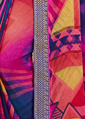 Pink Chiffon Printed Work Saree With Blouse - Indian Silk House Agencies