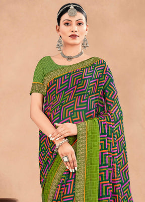 Green Chiffon Printed Work Saree With Blouse - Indian Silk House Agencies