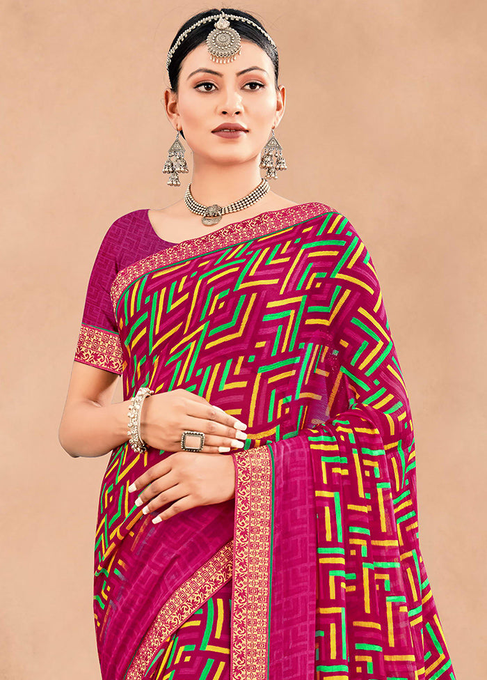 Red Chiffon Printed Work Saree With Blouse - Indian Silk House Agencies