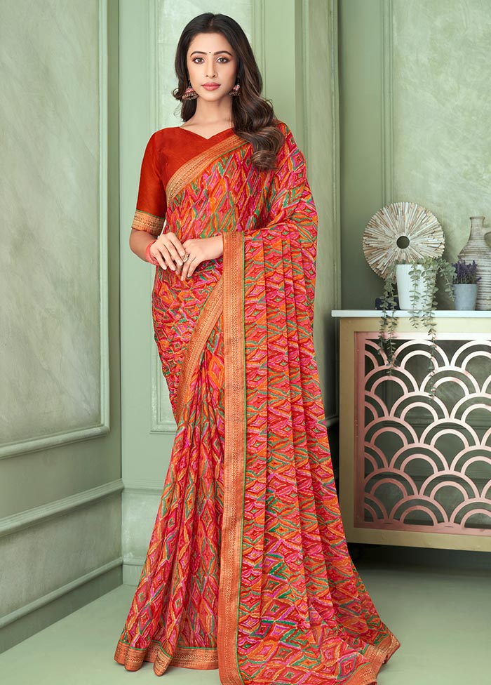 Red Chiffon Silk Saree With Blouse Piece - Indian Silk House Agencies