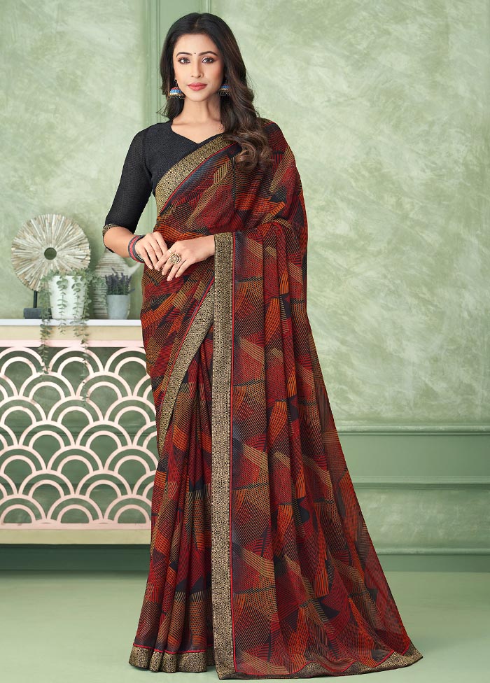 Brown Chiffon Silk Saree With Blouse Piece - Indian Silk House Agencies