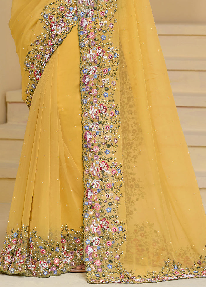 Mustard Banarasi Pure Silk Saree With Blouse Piece