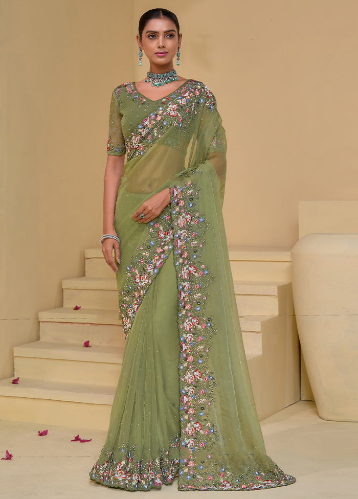 Pista Green Banarasi Pure Silk Saree With Blouse Piece