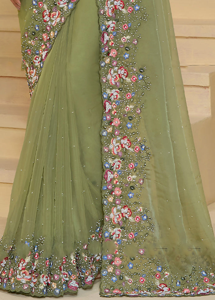 Pista Green Banarasi Pure Silk Saree With Blouse Piece