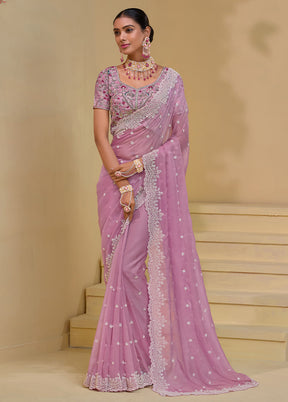 Pink Banarasi Pure Silk Saree With Blouse Piece