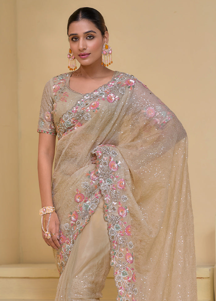 Cream Banarasi Pure Silk Saree With Blouse Piece