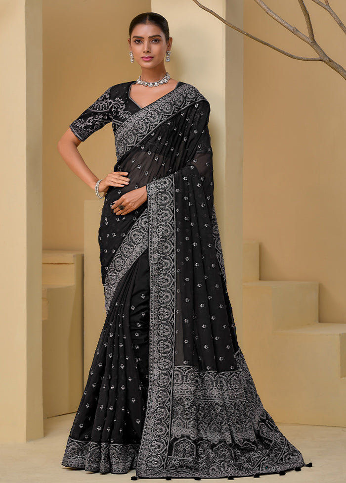 Black Banarasi Pure Silk Saree With Blouse Piece