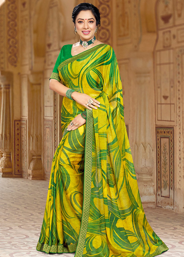 Yellow Georgette Printed Saree With Blouse - Indian Silk House Agencies