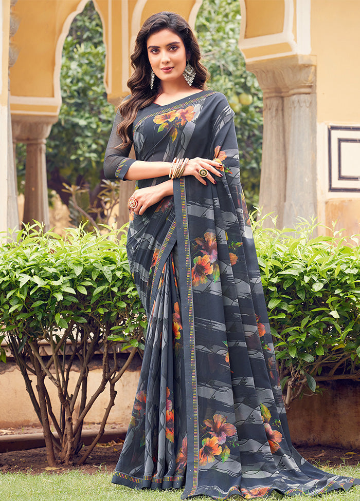 Grey Georgette Saree With Blouse Piece - Indian Silk House Agencies