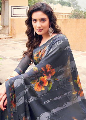 Grey Georgette Saree With Blouse Piece - Indian Silk House Agencies