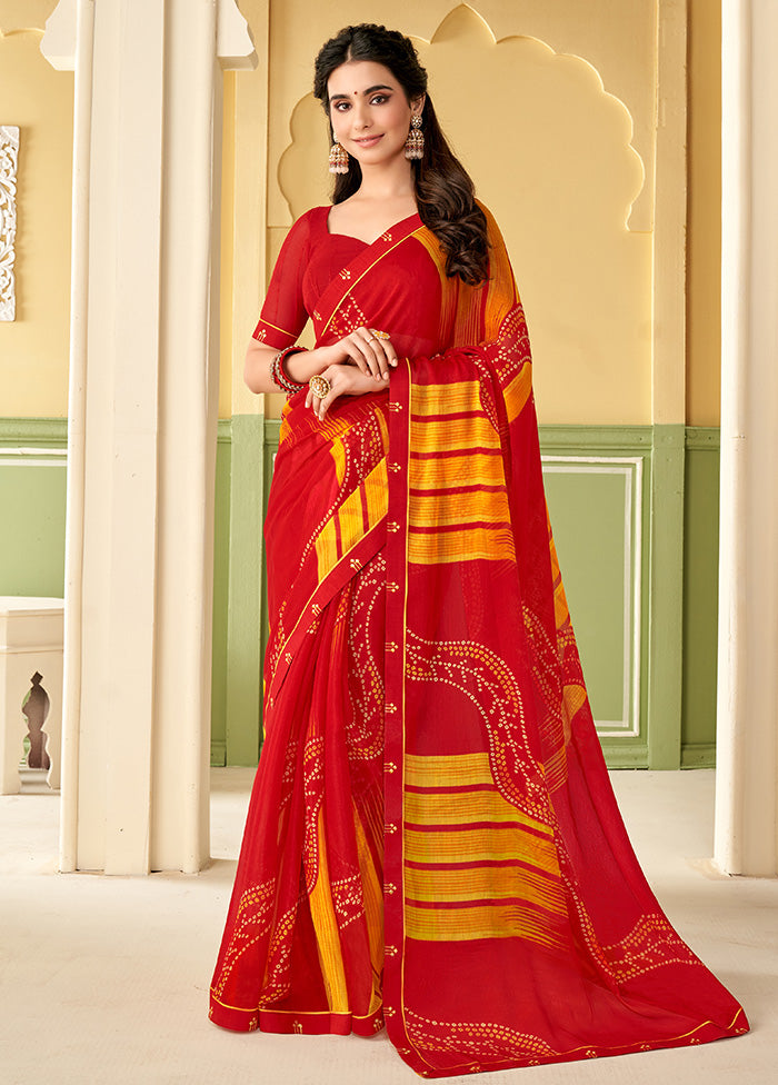 Red Georgette Saree With Blouse Piece - Indian Silk House Agencies