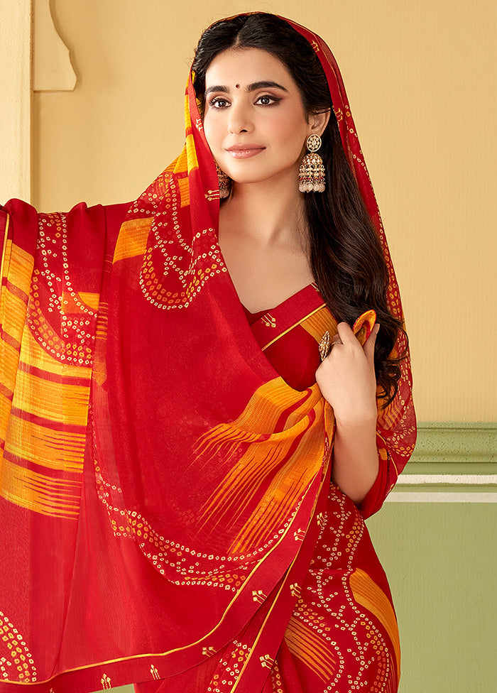 Red Georgette Saree With Blouse Piece - Indian Silk House Agencies