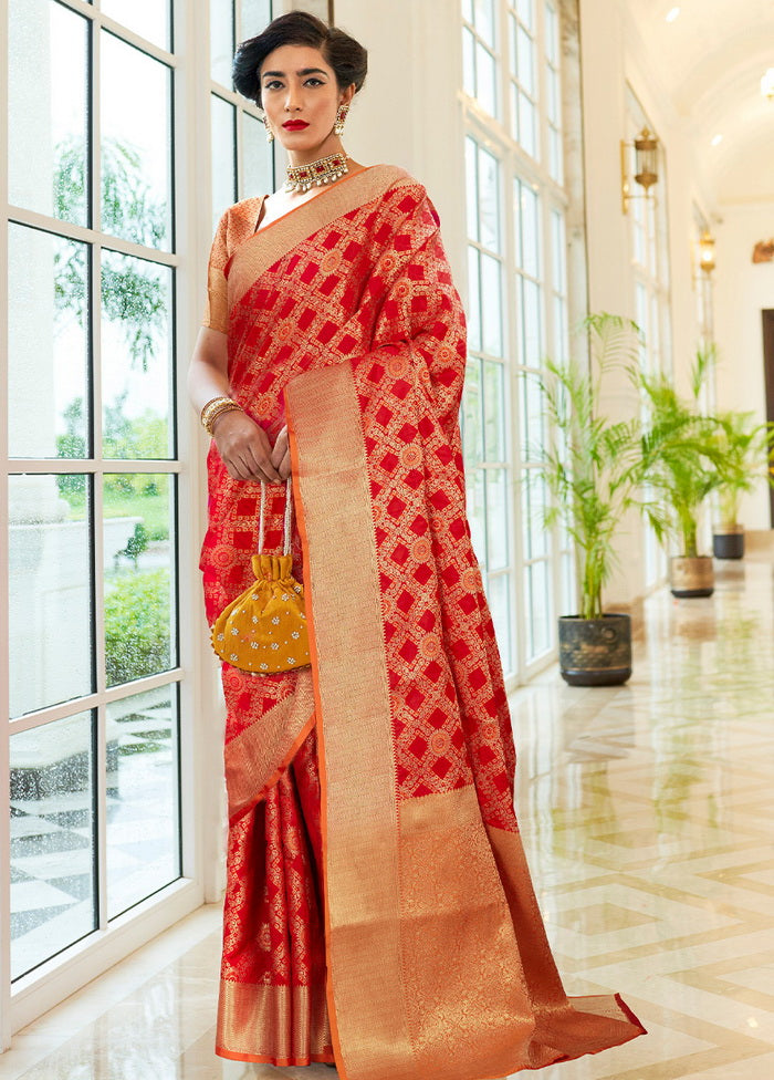 Red Silk Printed Saree With Blouse - Indian Silk House Agencies
