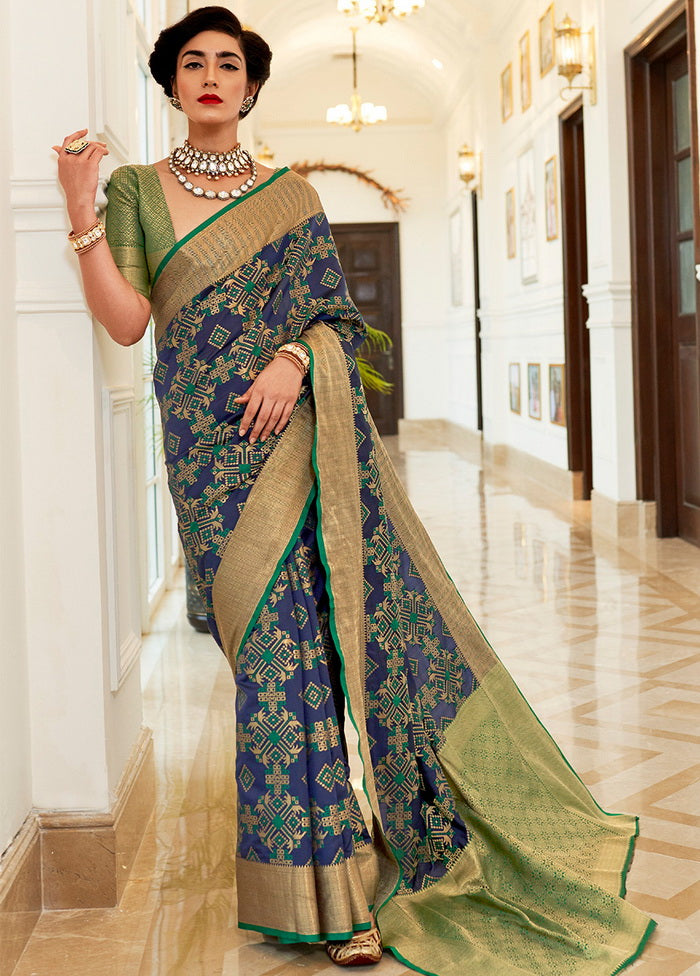 Blue Silk Printed Saree With Blouse - Indian Silk House Agencies