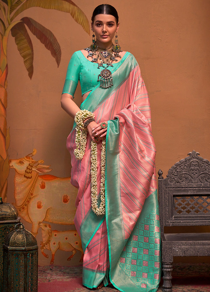 Peach Dupion Silk Saree With Blouse Piece