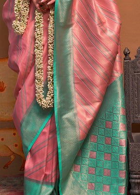 Peach Dupion Silk Saree With Blouse Piece