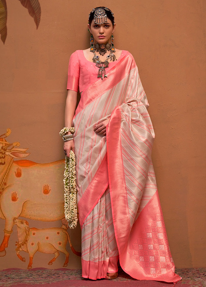 Cream Dupion Silk Saree With Blouse Piece