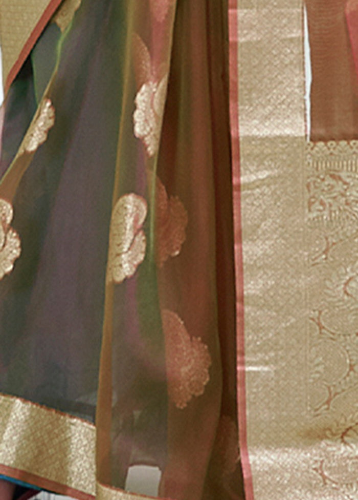 Rust Organza Silk Saree With Blouse - Indian Silk House Agencies