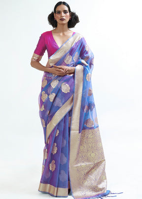 Blue Organza Silk Saree With Blouse - Indian Silk House Agencies