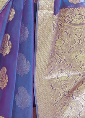 Blue Organza Silk Saree With Blouse - Indian Silk House Agencies