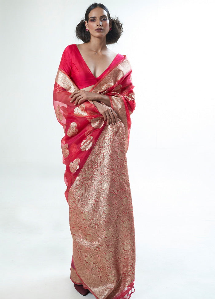 Pink Organza Silk Saree With Blouse - Indian Silk House Agencies