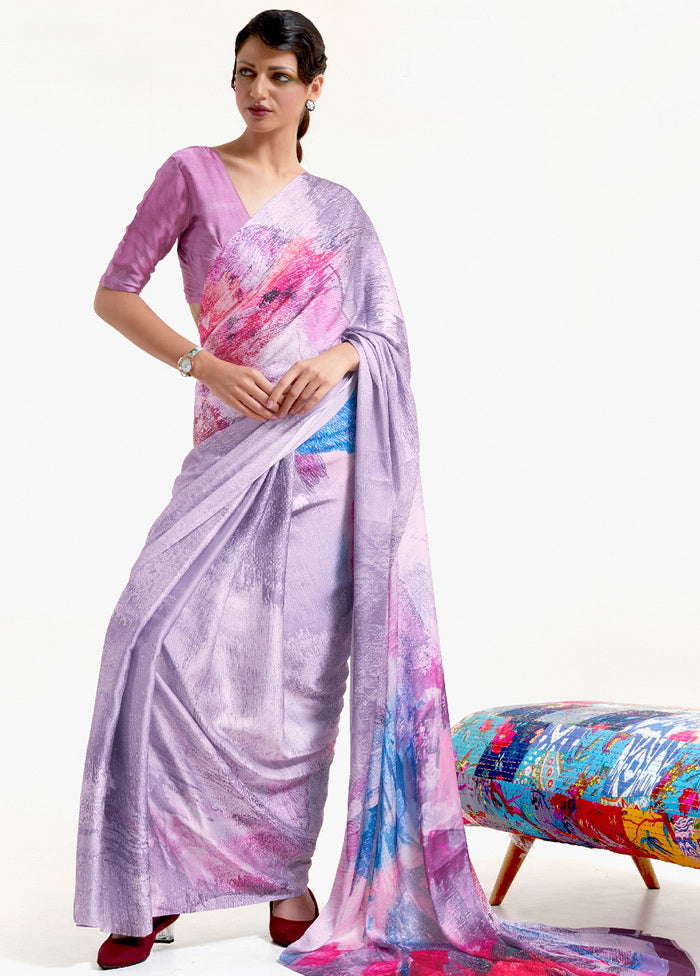 Purple Satin Silk Saree With Blouse - Indian Silk House Agencies