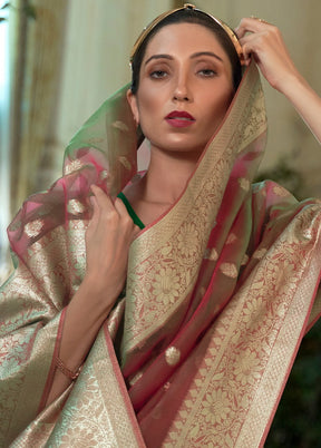 Rust Organza Woven Saree With Blouse - Indian Silk House Agencies