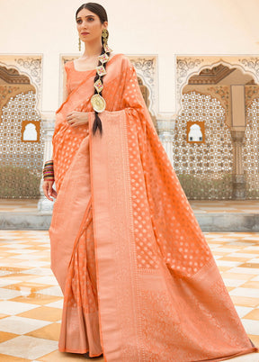 Orange Handloom Silk Saree With Blouse - Indian Silk House Agencies