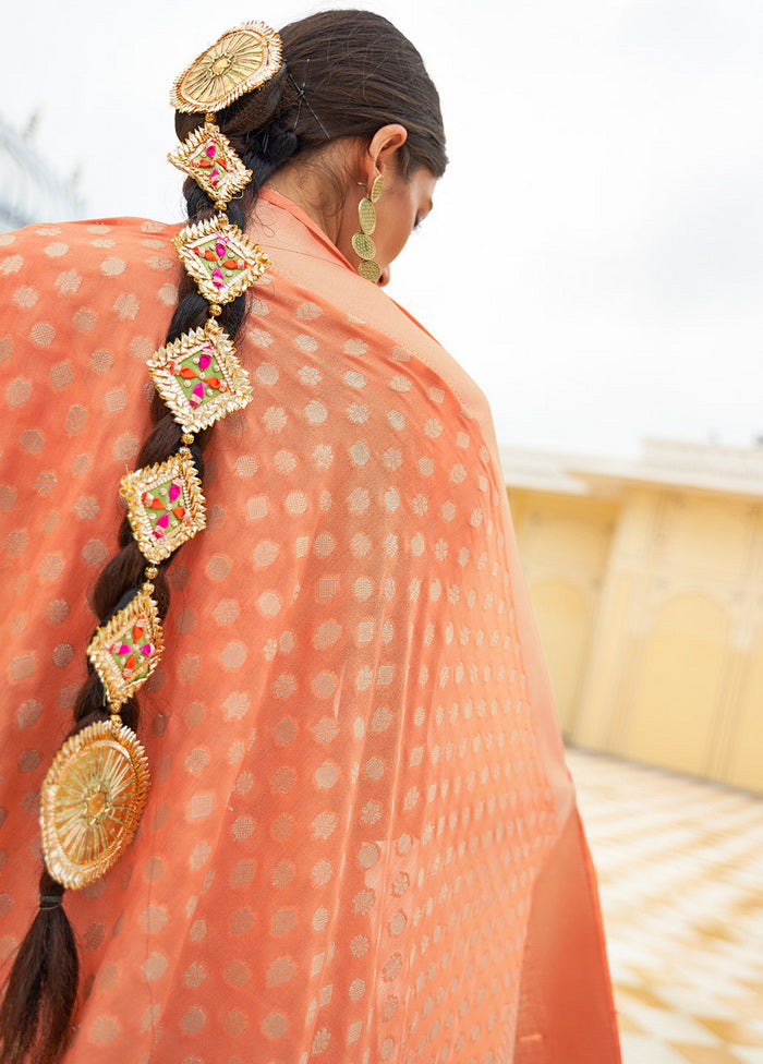 Orange Handloom Silk Saree With Blouse - Indian Silk House Agencies