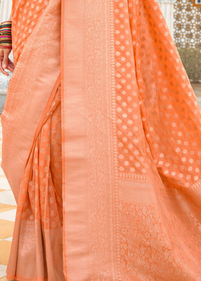 Orange Handloom Silk Saree With Blouse - Indian Silk House Agencies