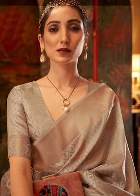 Cream Silk Zari Woven Saree With Blouse - Indian Silk House Agencies
