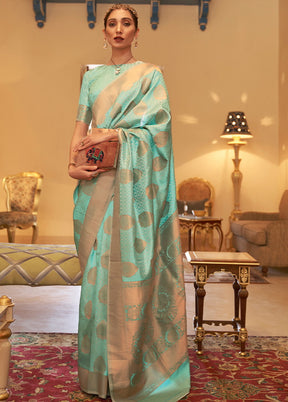 Sea Green Silk Zari Woven Saree With Blouse - Indian Silk House Agencies