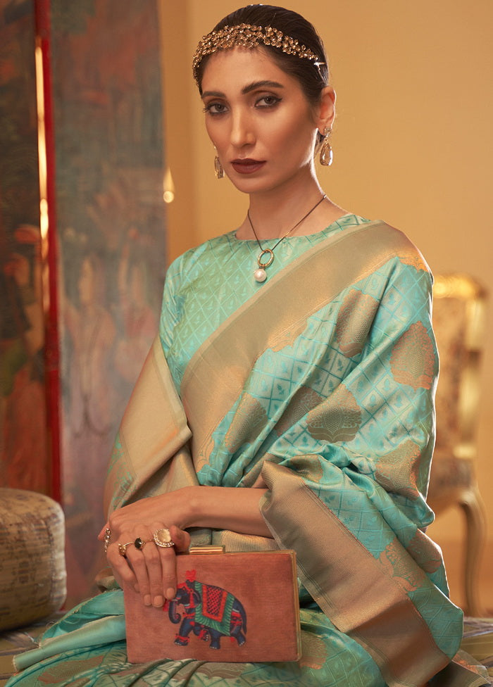 Sea Green Silk Zari Woven Saree With Blouse - Indian Silk House Agencies