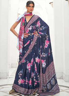 Navy Blue Crepe Woven Silk Saree With Blouse - Indian Silk House Agencies