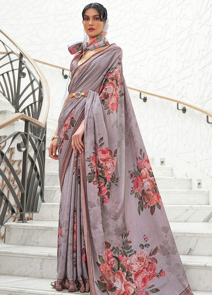 Grey Crepe Woven Silk Saree With Blouse - Indian Silk House Agencies